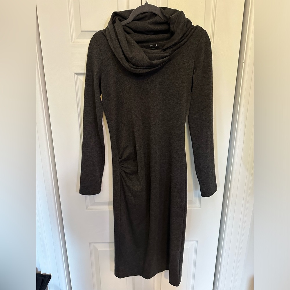 Italian cowl-necked, long-sleeved, knee-length dress (Italian size 42/US 8)